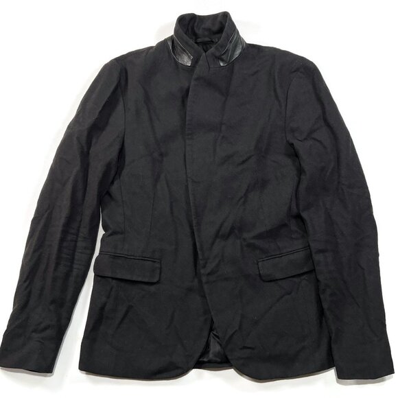 All Saints Italian Cloth Keene Blazer Mens 36 Black Leather Trim Wool Blend - Picture 6 of 9